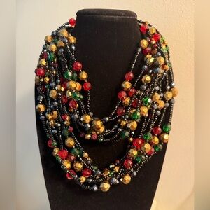 Joan Rivers Vintage 32” 8-Strand Beaded Necklace – Red, Green, Gold, Black
